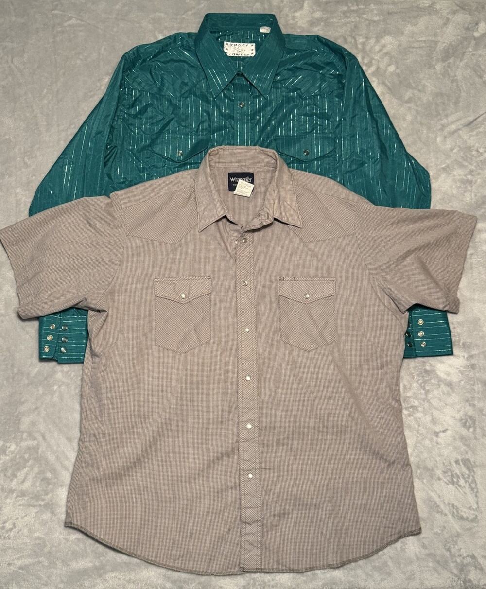 Lot Wrangler Western Wear Crazy Cowboy XL Shirt Pearl Snap Long Short Sleeve Y2K